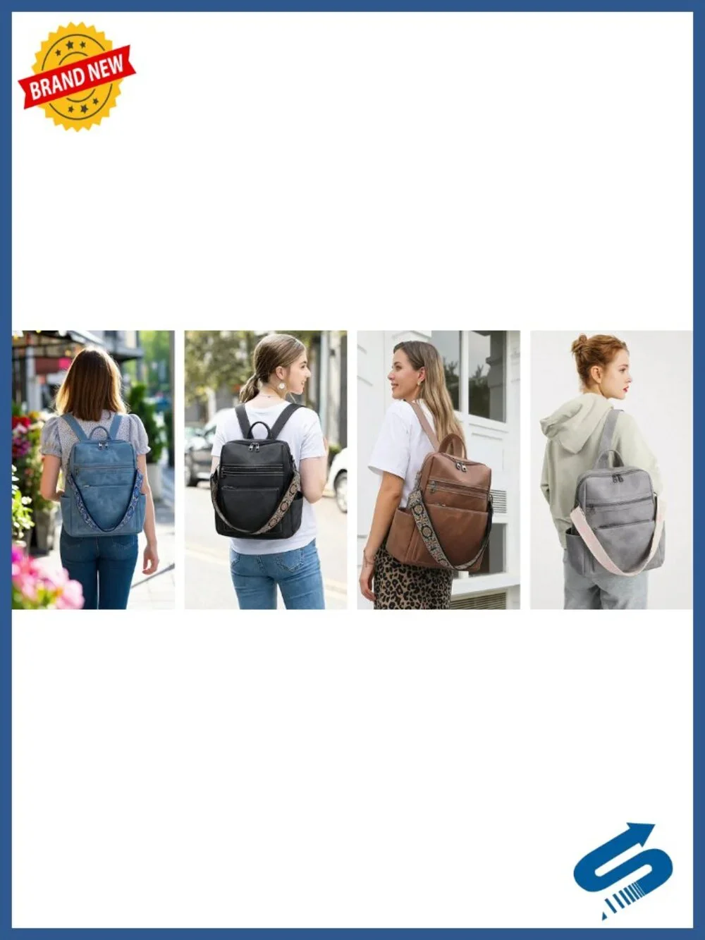 PU Leather Travel Backpack Purse Convertible Shoulder Bag Multi-Pocket Handbag
